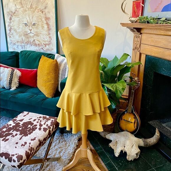 Killer Retro True Vintage 1970’s Marigold Tiered Ruffle Hem Drop Waist Dress - Picture 3 of 14